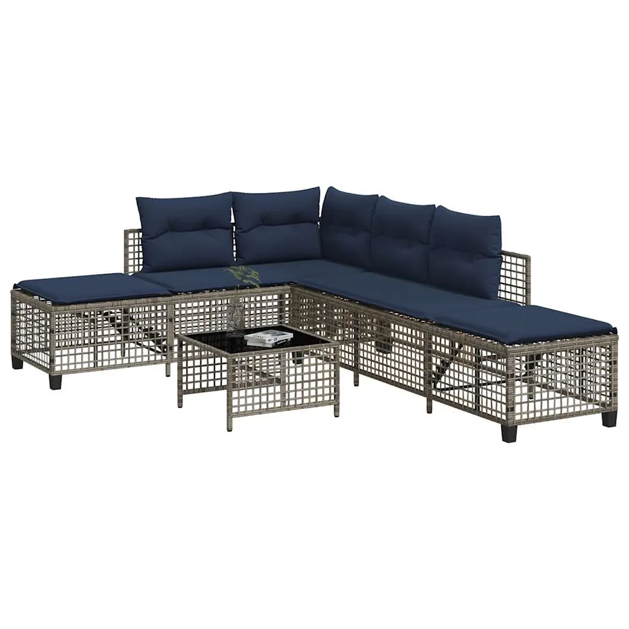 Ensemble de canapé d'angle de jardin 3 pcs avec coussins gris résine tressée