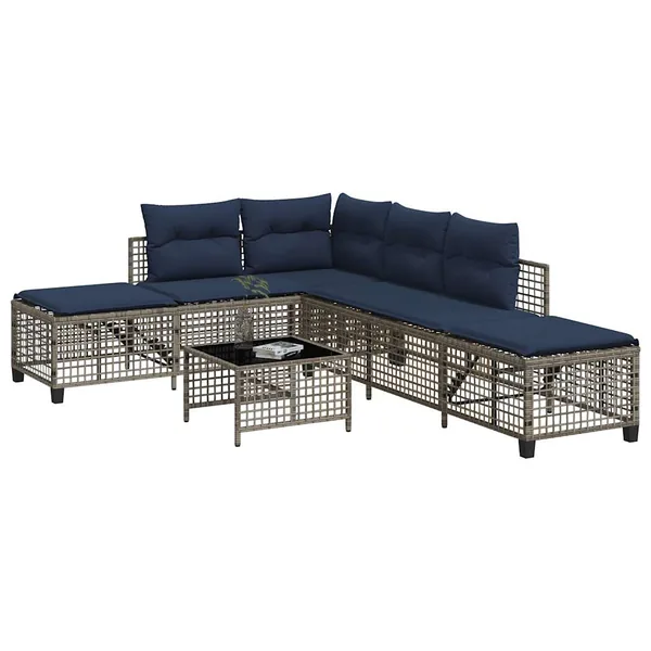 Ensemble de canapé d'angle de jardin 3 pcs avec coussins gris résine tressée