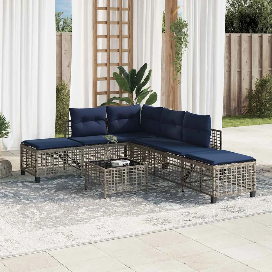 Ensemble de canapé d'angle de jardin 3 pcs avec coussins gris résine tressée - 3