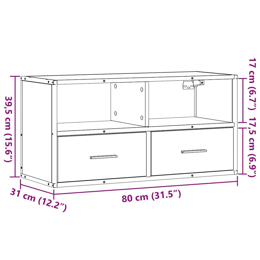 Meuble TV chêne fumé 80x31x39,5 cm bois d'ingénierie et métal - 11