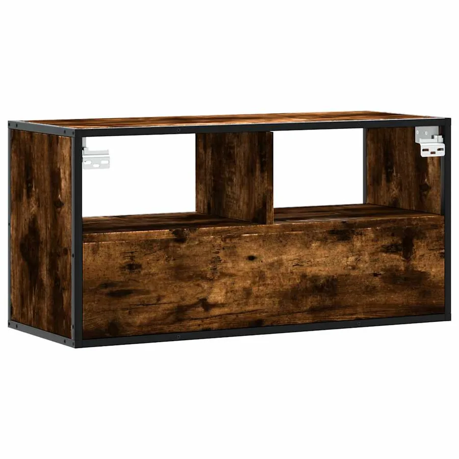 Meuble TV chêne fumé 80x31x39,5 cm bois d'ingénierie et métal - 6