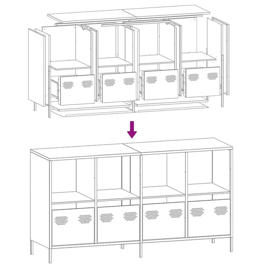 Buffet jaune moutarde 135x39x73,5 cm acier laminé à froid - 11