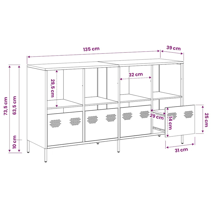 Buffet jaune moutarde 135x39x73,5 cm acier laminé à froid - 13