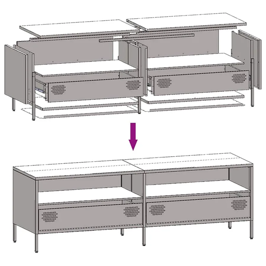 Meuble TV jaune moutarde 135x39x43,5 cm acier laminé à froid - 10