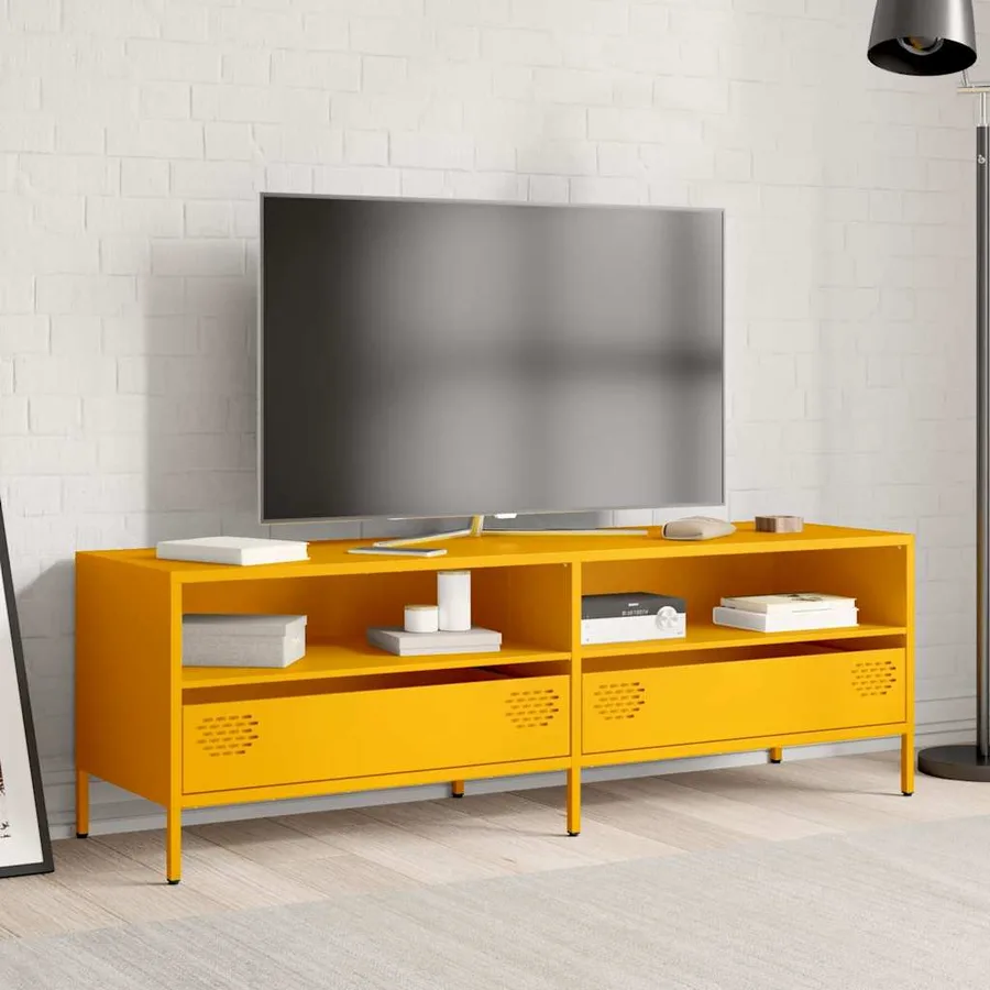 Meuble TV jaune moutarde 135x39x43,5 cm acier laminé à froid - 3