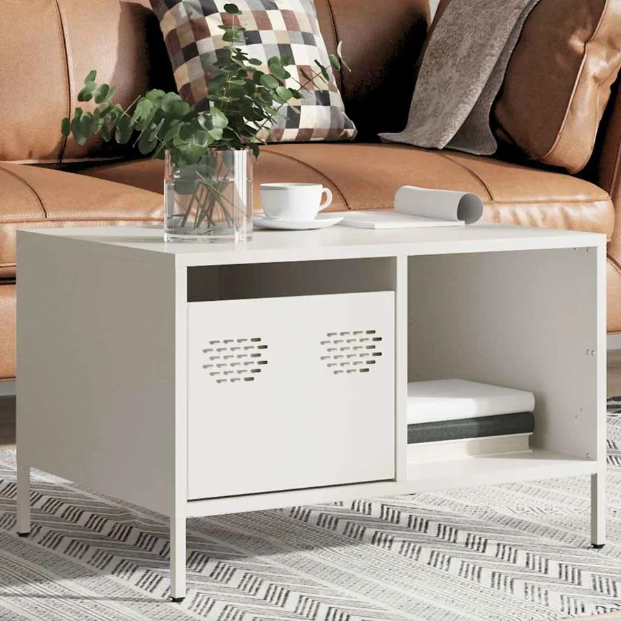 Table basse blanc 68,5x50x43,5 cm acier laminé à froid - 4