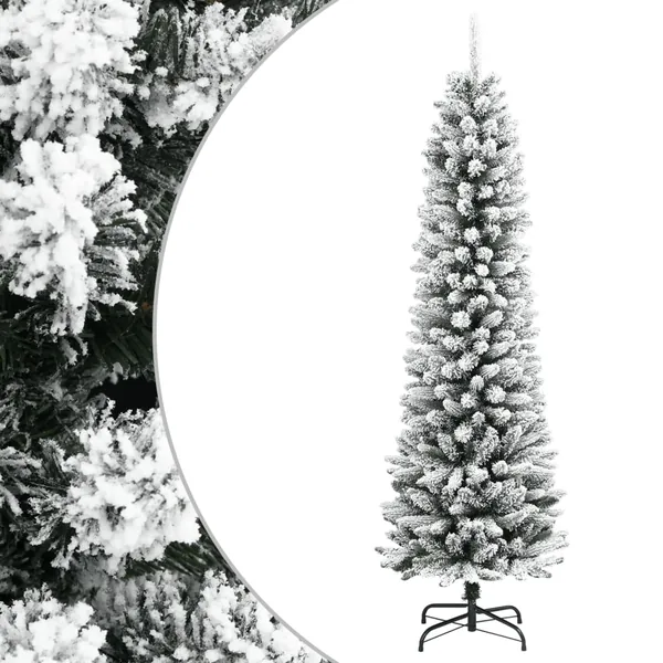 Sapin de Noël artificiel mince avec neige floquée 150 cm PVC/PE