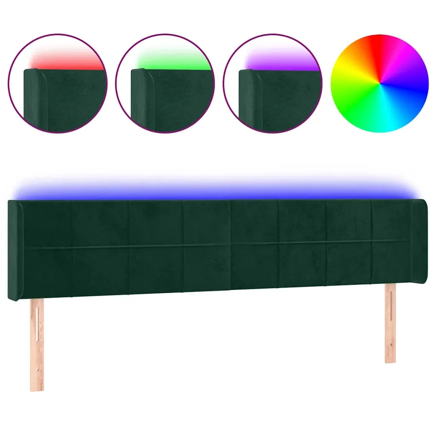 Tête de lit à LED Vert foncé 203x16x78/88 cm Velours - 2