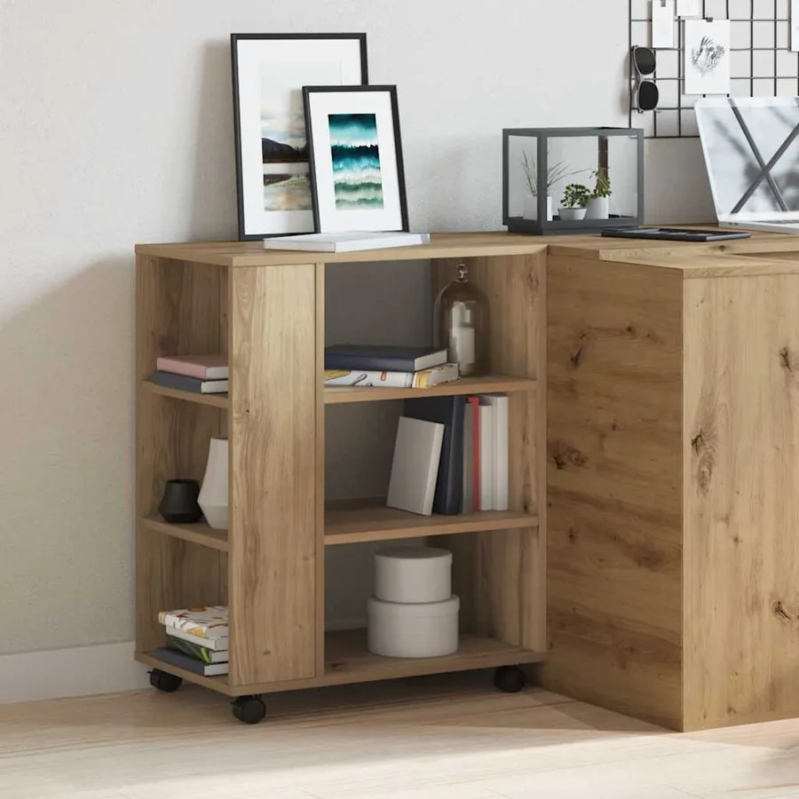 Armoire roulante chêne artisanal 60x35x75 cm bois d'ingénierie - 3
