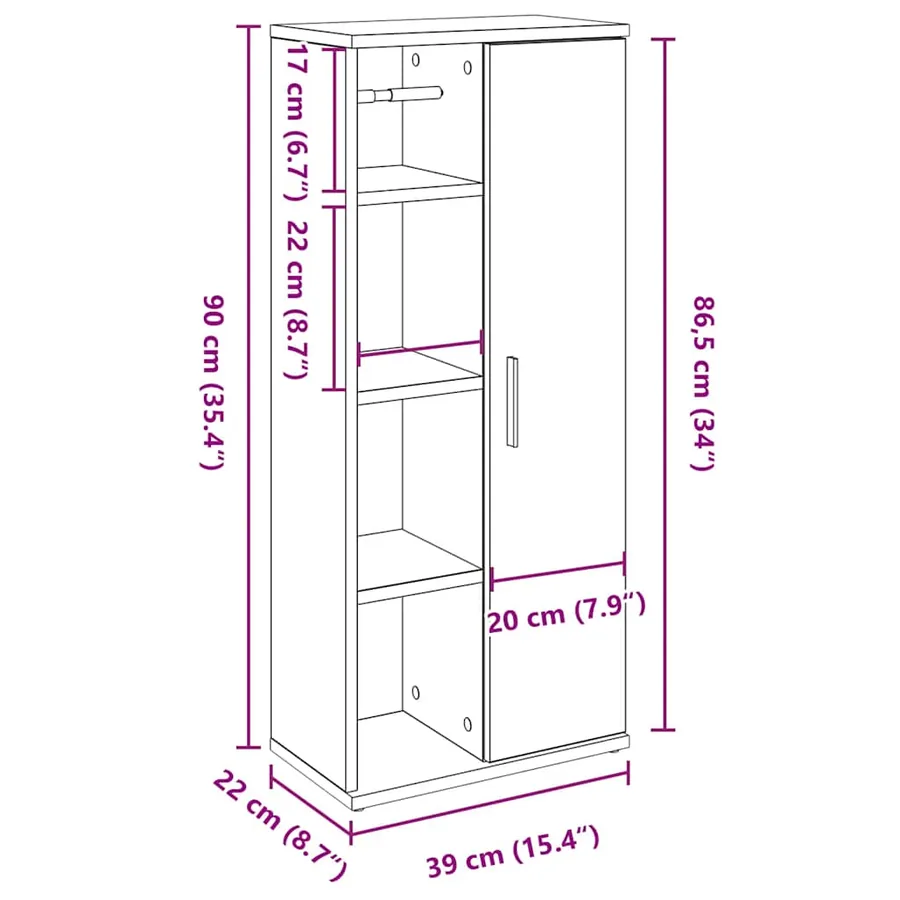 Meuble de salle de bain avec porte-rouleau chêne fumé - 12