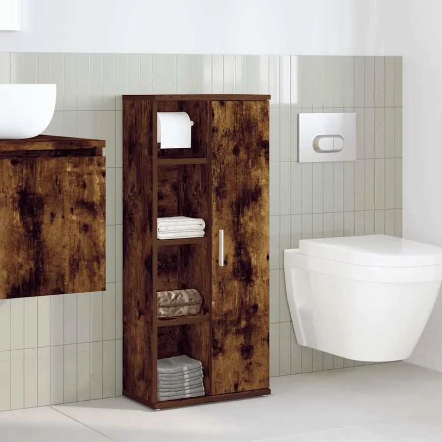 Meuble de salle de bain avec porte-rouleau chêne fumé - 3