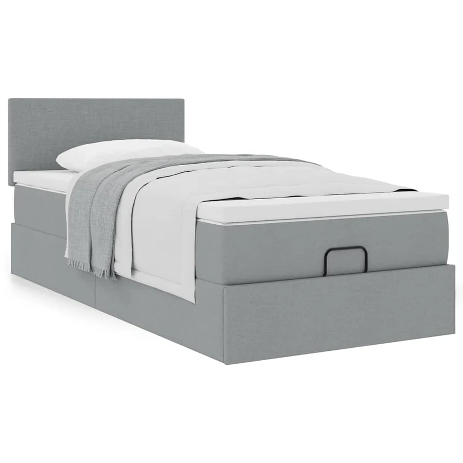 Lit ottoman avec matelas gris clair 100x200 cm tissu - 4