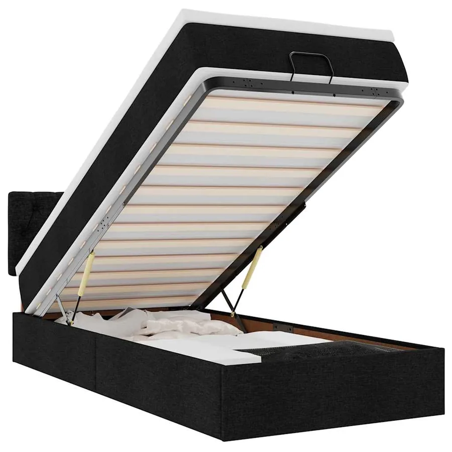 Lit ottoman avec matelas noir 90x200 cm tissu - 2