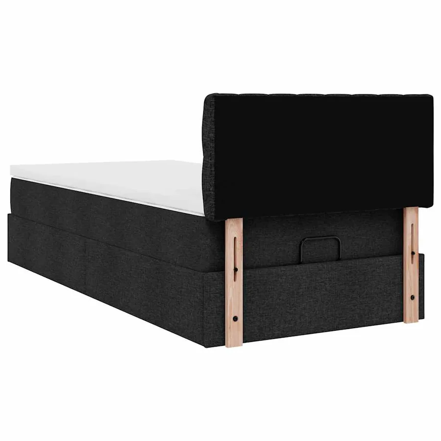 Lit ottoman avec matelas noir 90x200 cm tissu - 8