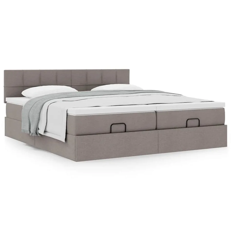 Cadre de lit ottoman avec matelas taupe 180x200 cm tissu - 4