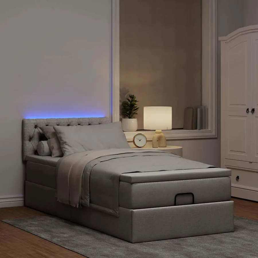 Lit ottoman avec matelas et LED taupe 90x200 cm tissu - 3
