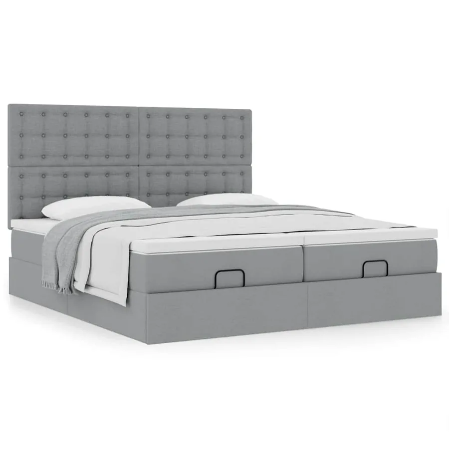 Cadre de lit ottoman et matelas gris clair 200x200cm tissu - 4