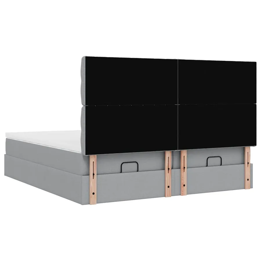 Cadre de lit ottoman et matelas gris clair 200x200cm tissu - 9