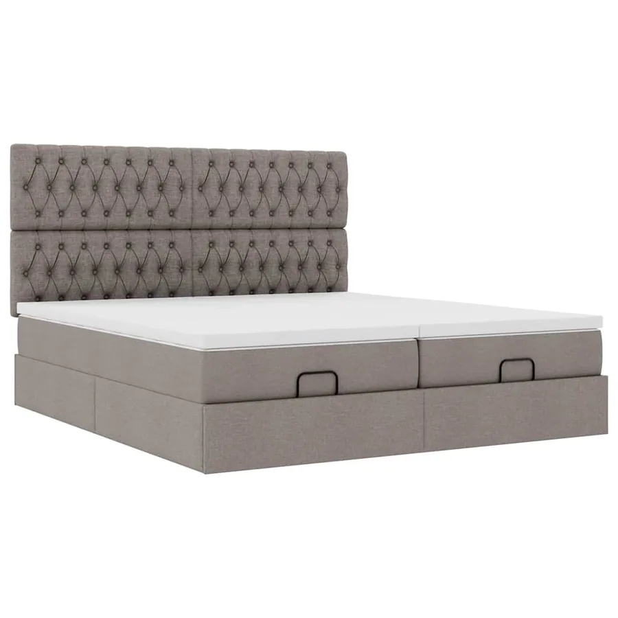 Cadre de lit ottoman avec matelas taupe 180x200 cm tissu - 6