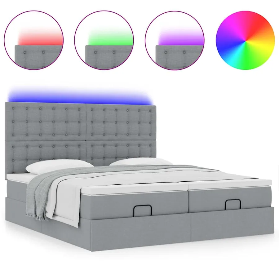 Cadre de lit ottoman et matelas gris clair 200x200cm tissu - 4