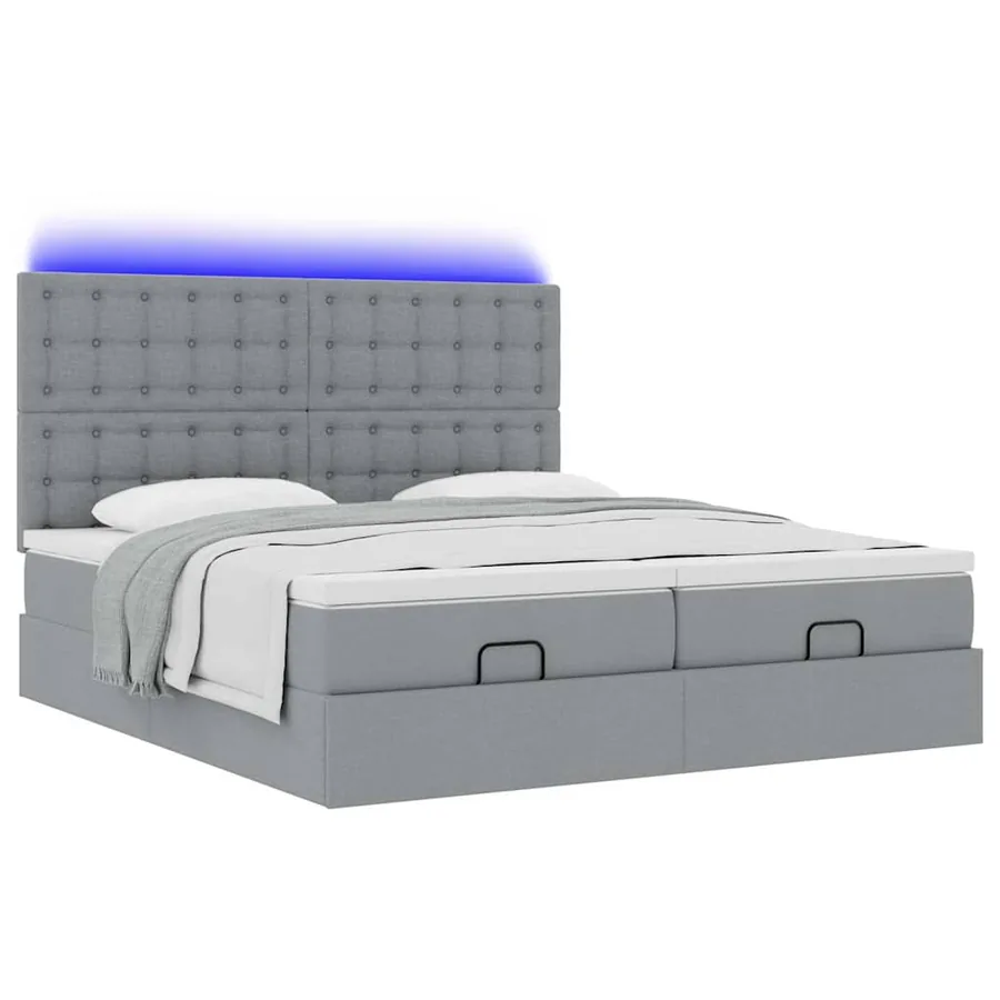 Cadre de lit ottoman et matelas gris clair 200x200cm tissu - 5