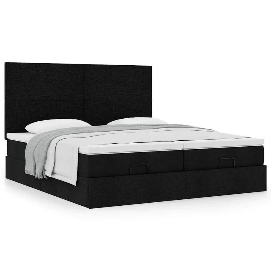 Cadre de lit ottoman avec matelas noir 180x200cm tissu - 4