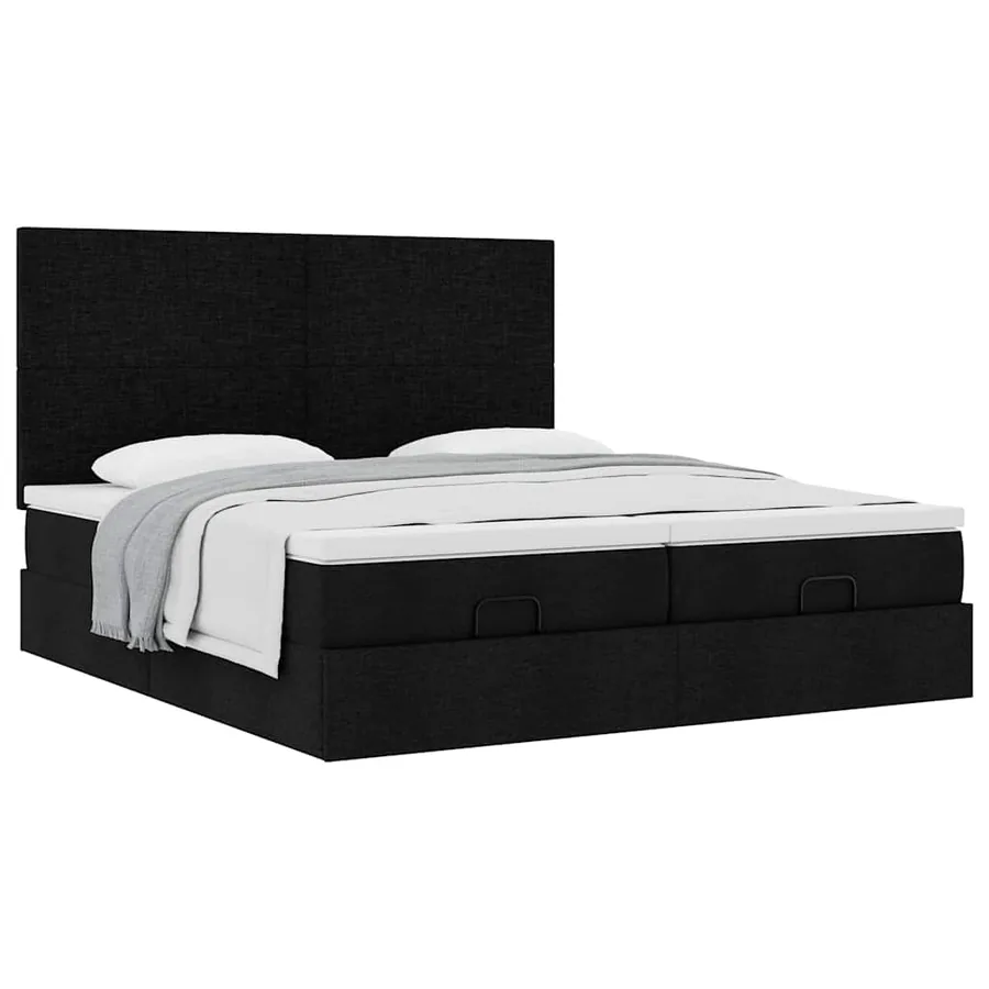 Cadre de lit ottoman avec matelas noir 180x200cm tissu - 5