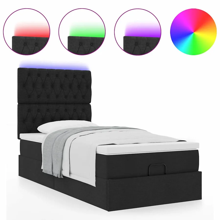 Cadre de lit ottoman avec matelas noir 90x200 cm tissu - 5
