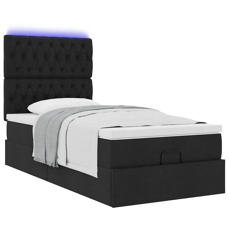 Cadre de lit ottoman avec matelas noir 90x200 cm tissu - 6