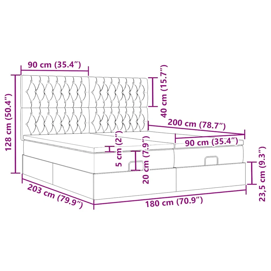 Cadre de lit ottoman avec matelas marron foncé 180x200 cm tissu - 18