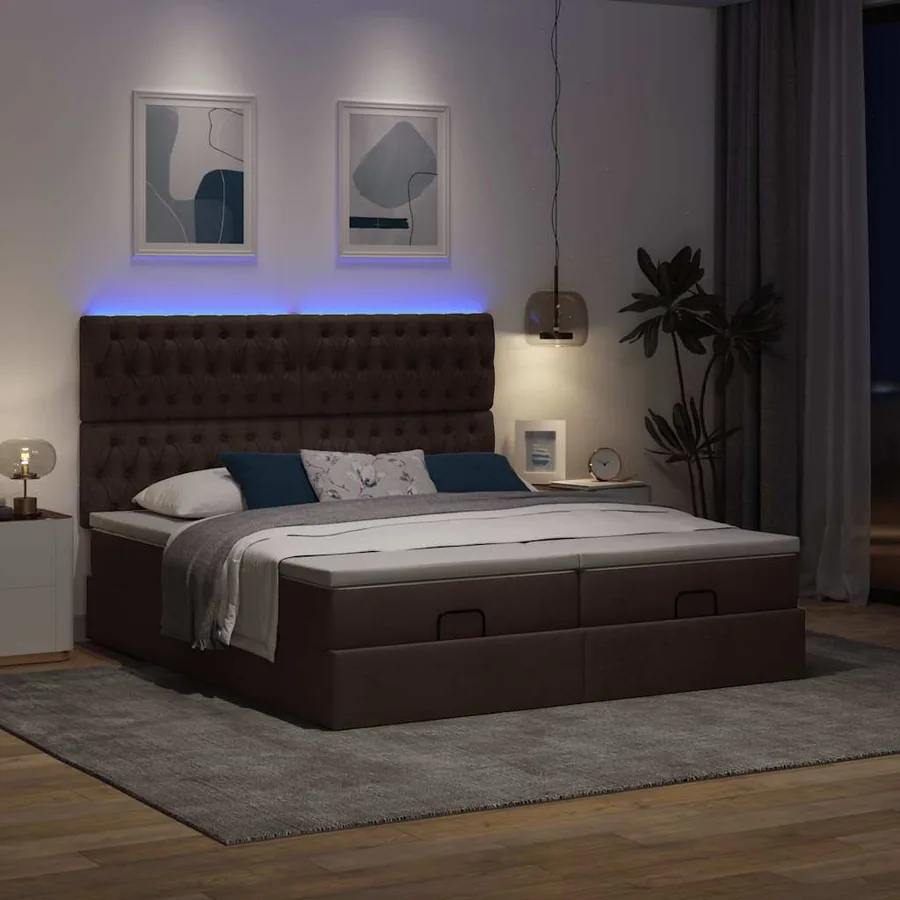 Cadre de lit ottoman avec matelas marron foncé 180x200 cm tissu - 3