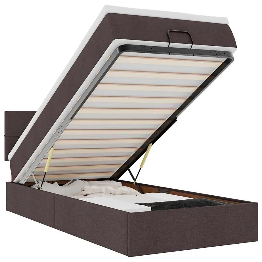 Lit ottoman avec matelas et LED marron foncé 90x200 cm tissu - 2
