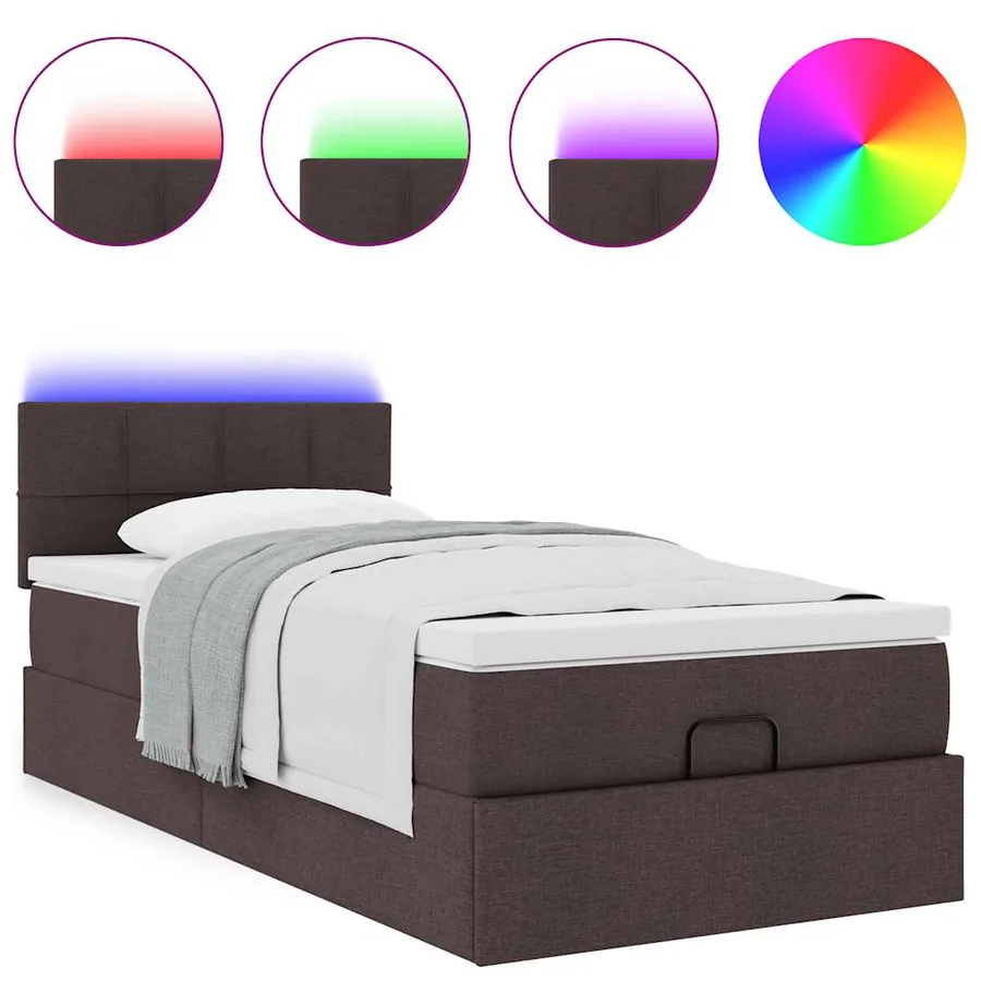 Lit ottoman avec matelas et LED marron foncé 90x200 cm tissu - 5