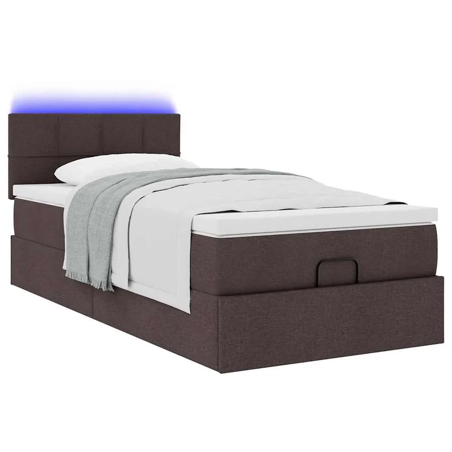 Lit ottoman avec matelas et LED marron foncé 90x200 cm tissu - 6