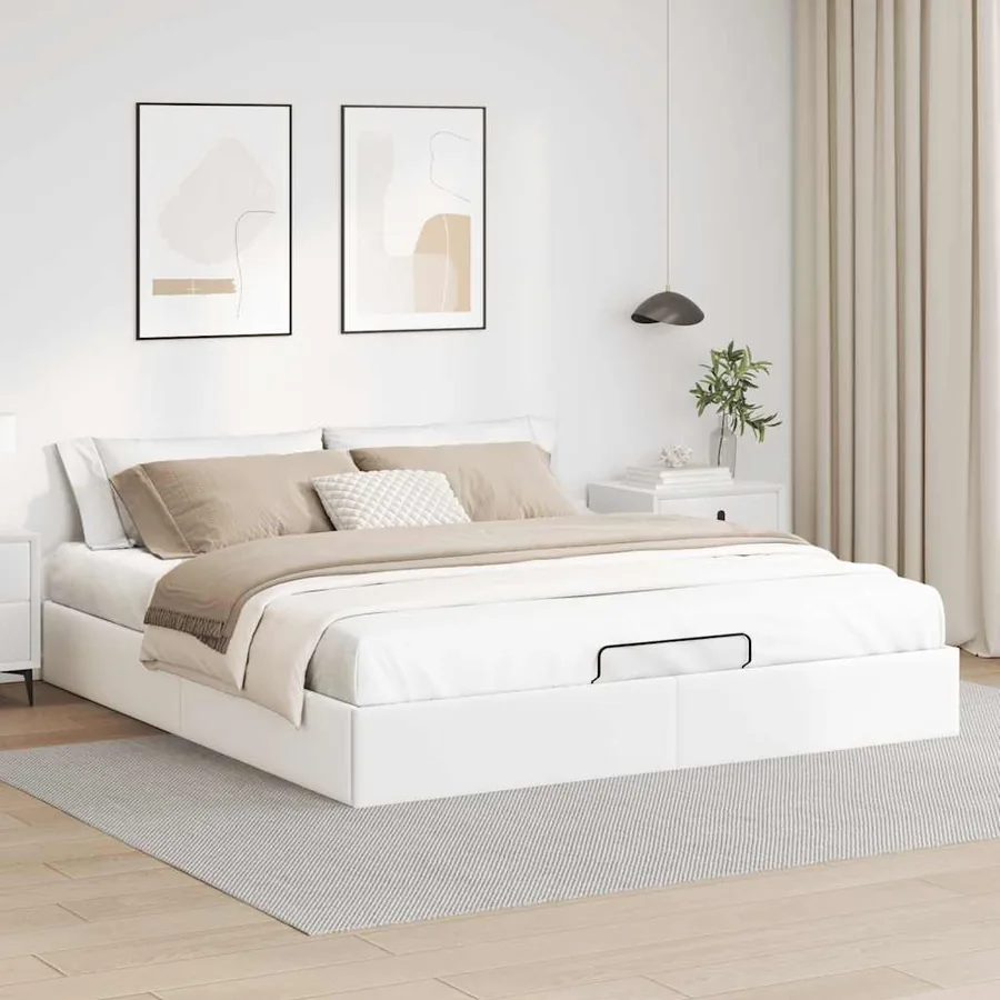 Cadre de lit ottoman sans matelas blanc 160x200 cm similicuir - 3