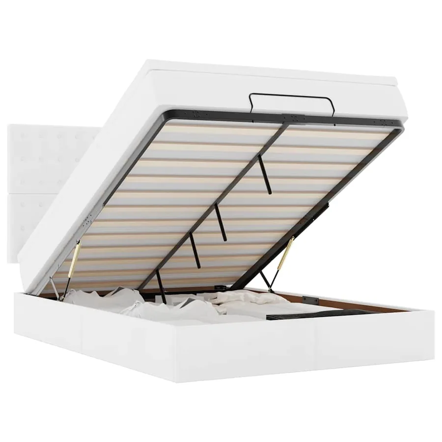Cadre de lit ottoman avec matelas blanc 140x200 cm similicuir - 2