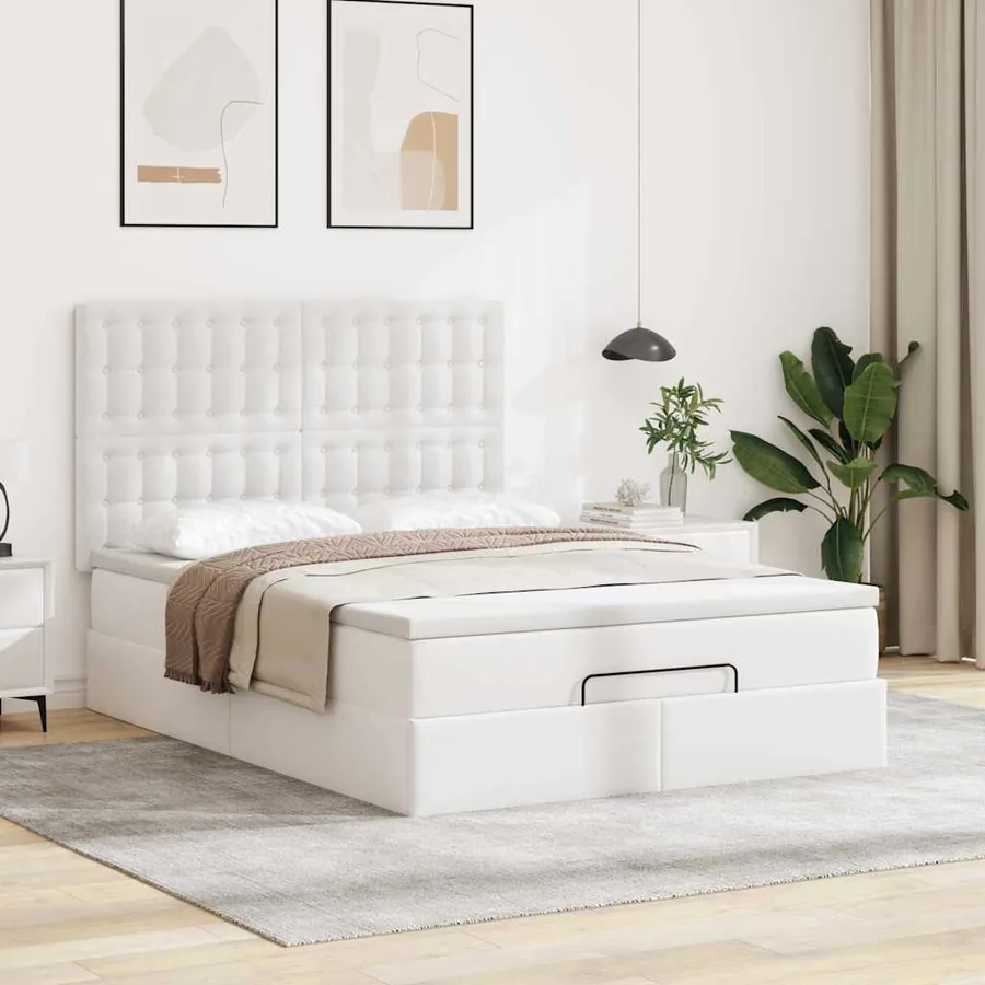 Cadre de lit ottoman avec matelas blanc 140x200 cm similicuir - 3
