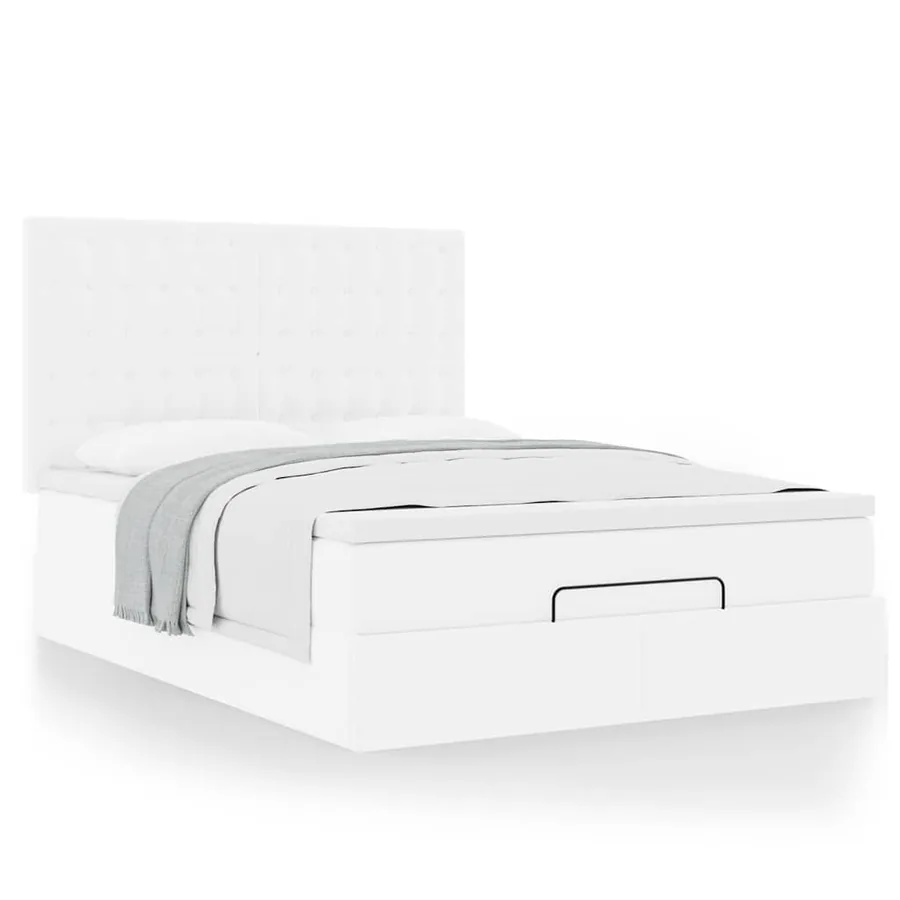 Cadre de lit ottoman avec matelas blanc 140x200 cm similicuir - 5