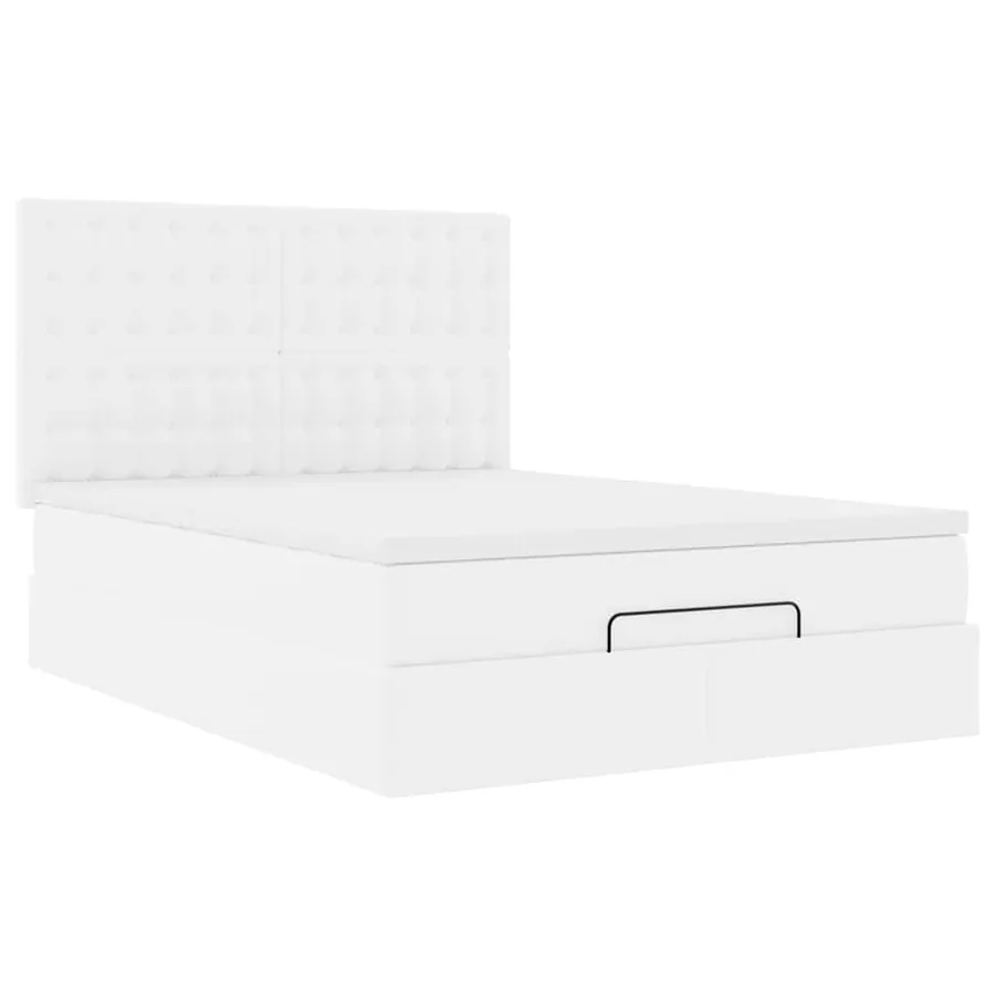Cadre de lit ottoman avec matelas blanc 140x200 cm similicuir - 6