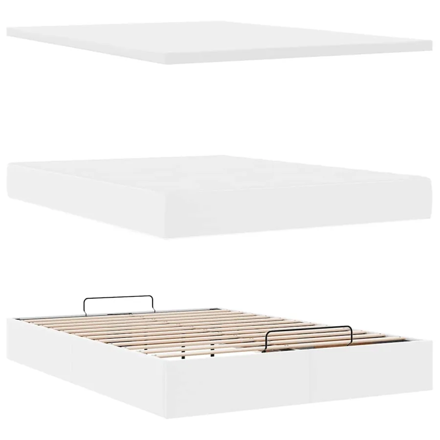 Cadre de lit ottoman avec matelas blanc 140x200 cm similicuir - 8