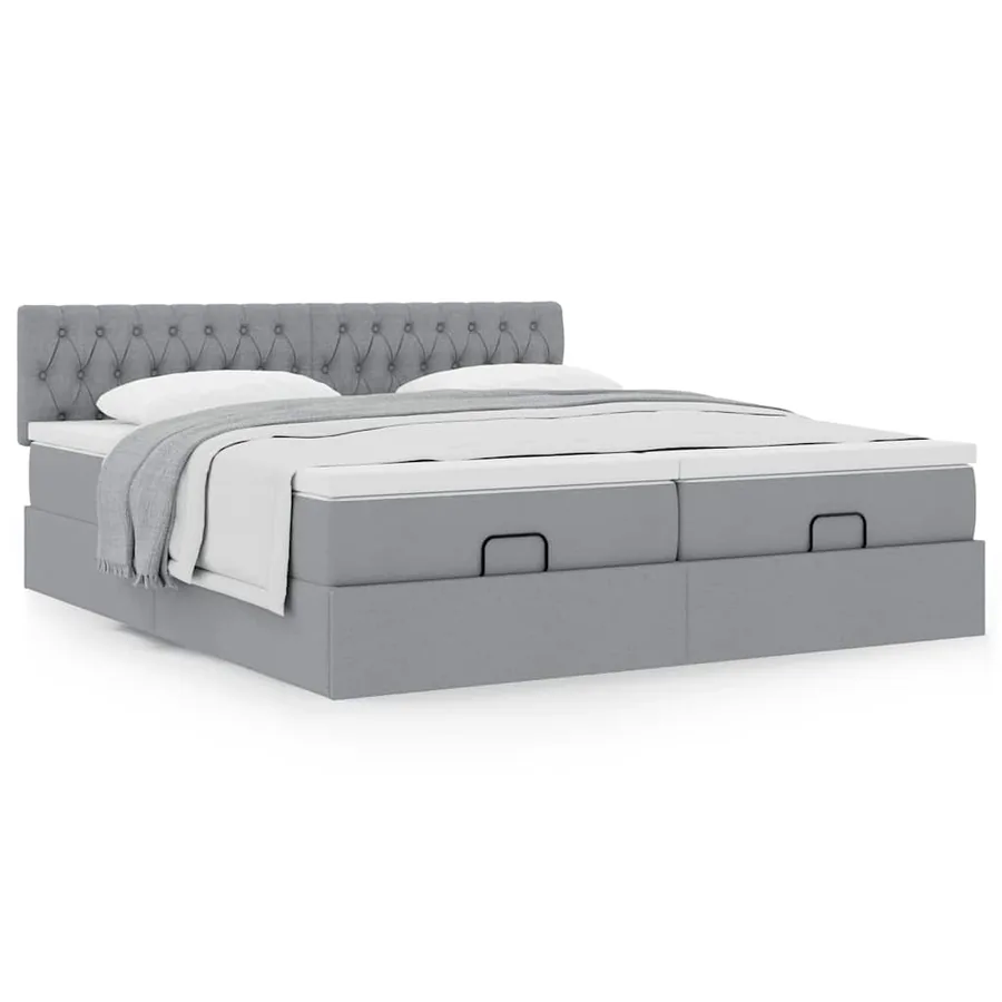 Cadre de lit ottoman et matelas gris clair 180x200cm tissu - 4