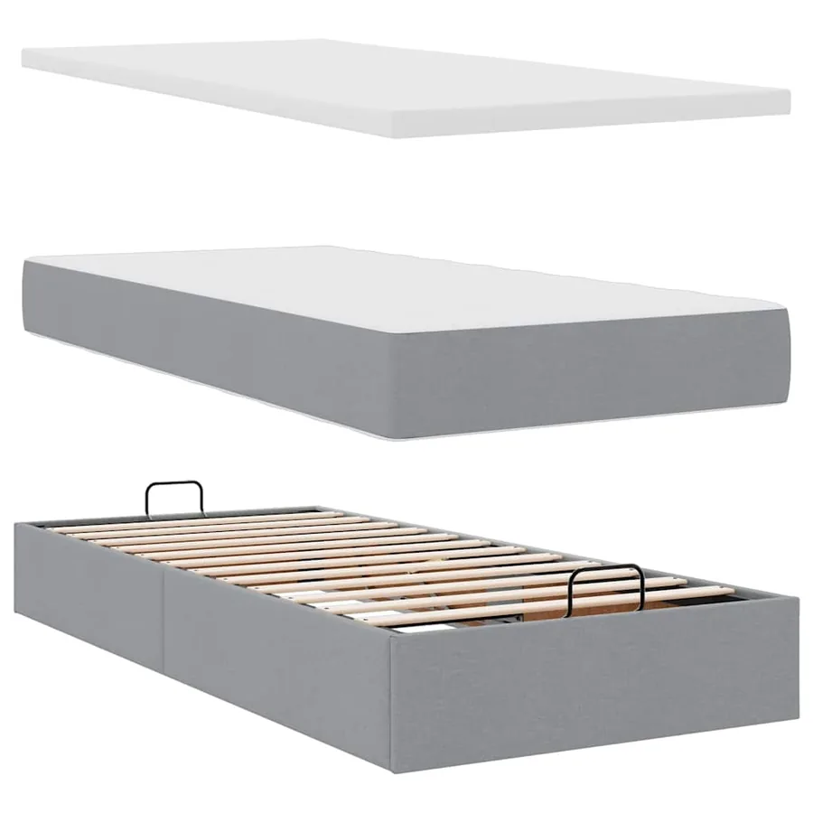 Cadre de lit ottoman et matelas gris clair 180x200cm tissu - 8