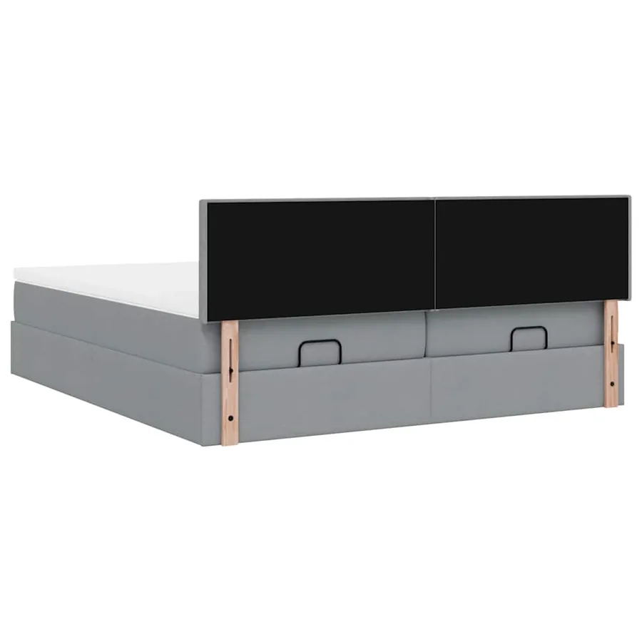 Cadre de lit ottoman et matelas gris clair 180x200cm tissu - 12