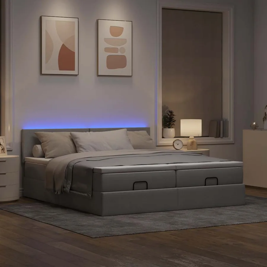 Cadre de lit ottoman et matelas gris clair 180x200cm tissu - 3