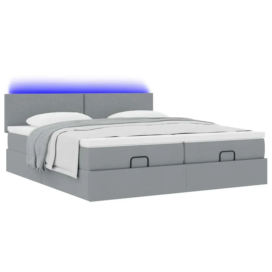 Cadre de lit ottoman et matelas gris clair 180x200cm tissu - 6