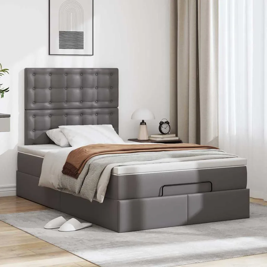 Cadre de lit ottoman avec matelas gris 120x200 cm similicuir - 3