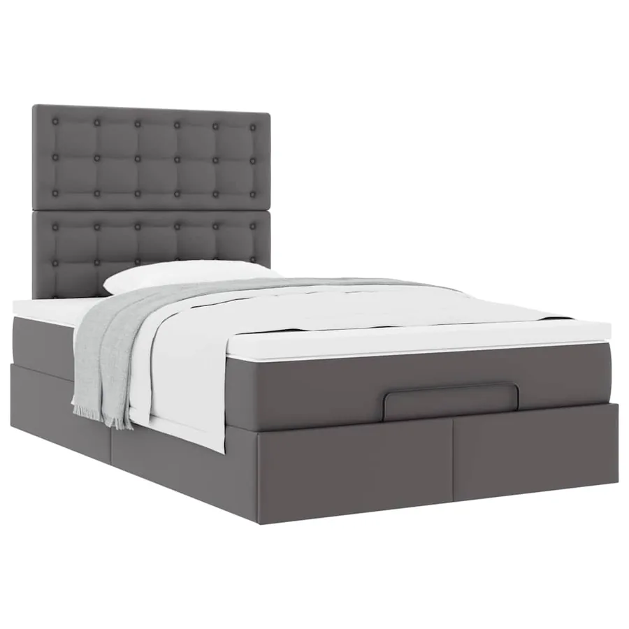 Cadre de lit ottoman avec matelas gris 120x200 cm similicuir - 4