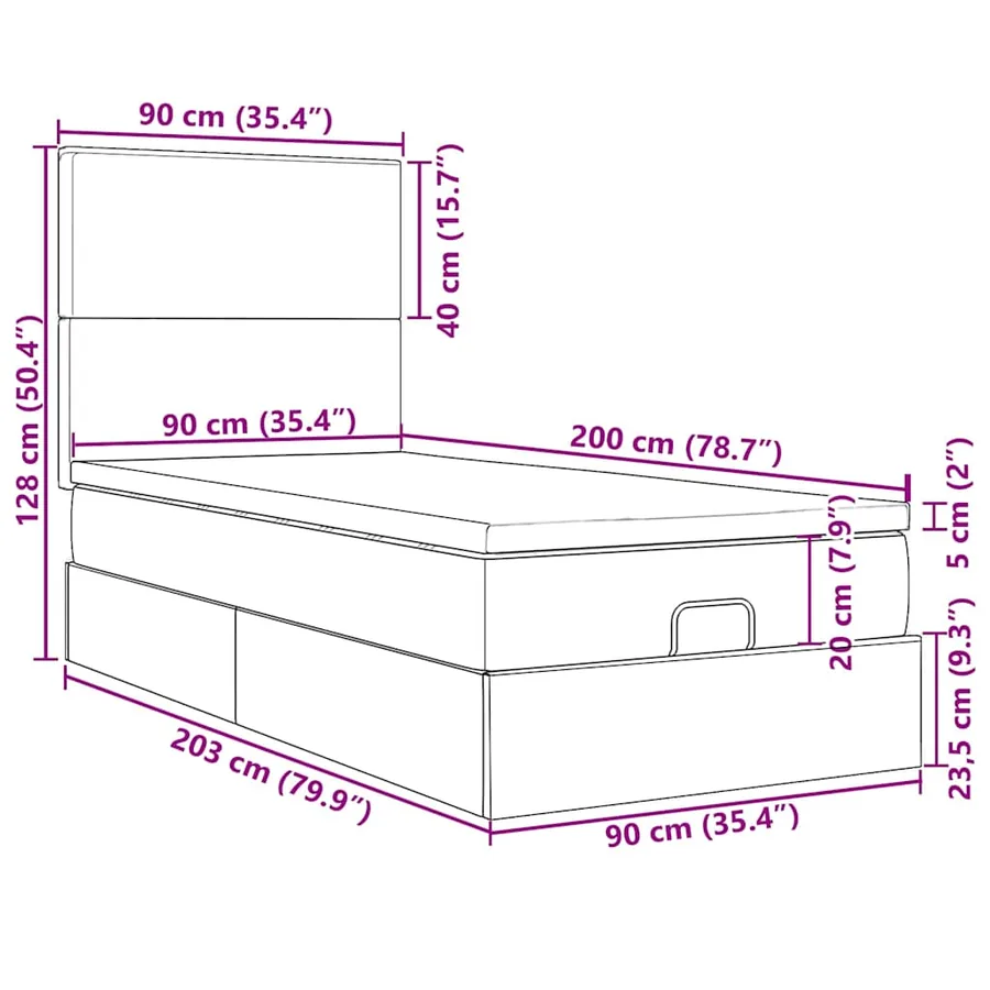 Lit ottoman avec matelas et LED gris foncé 90x200 cm tissu - 18
