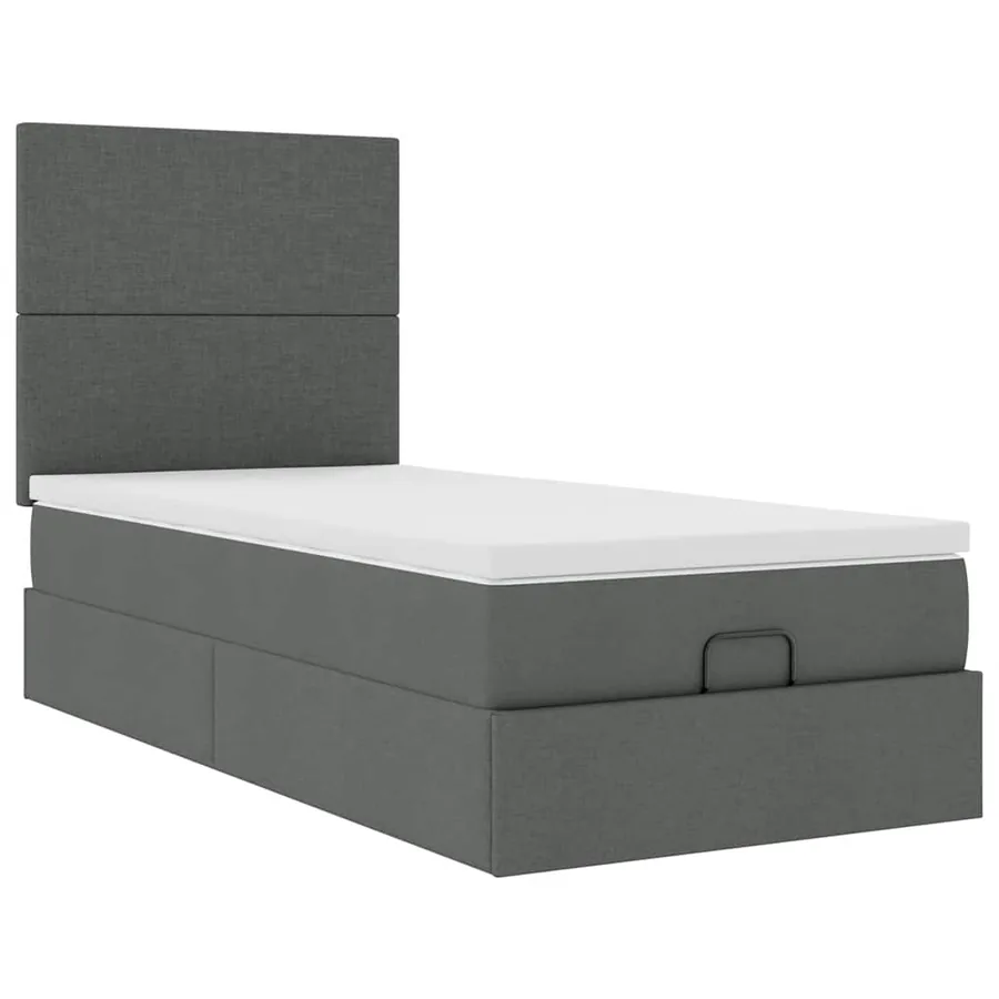 Lit ottoman avec matelas et LED gris foncé 90x200 cm tissu - 7