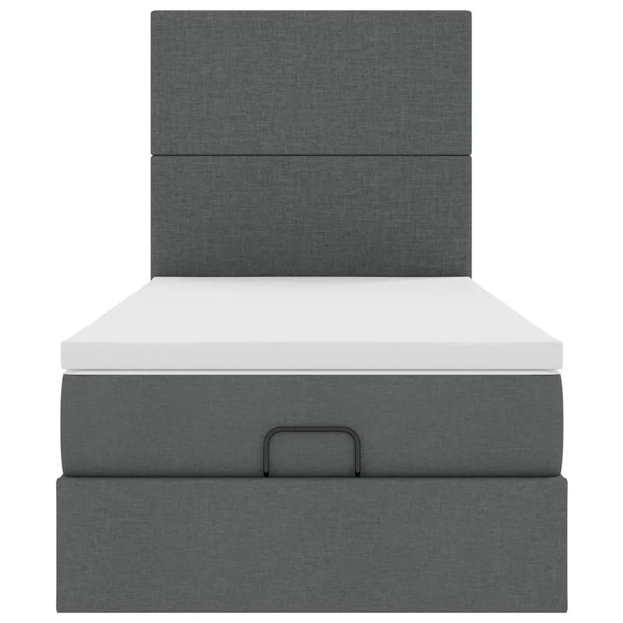 Lit ottoman avec matelas et LED gris foncé 90x200 cm tissu - 8